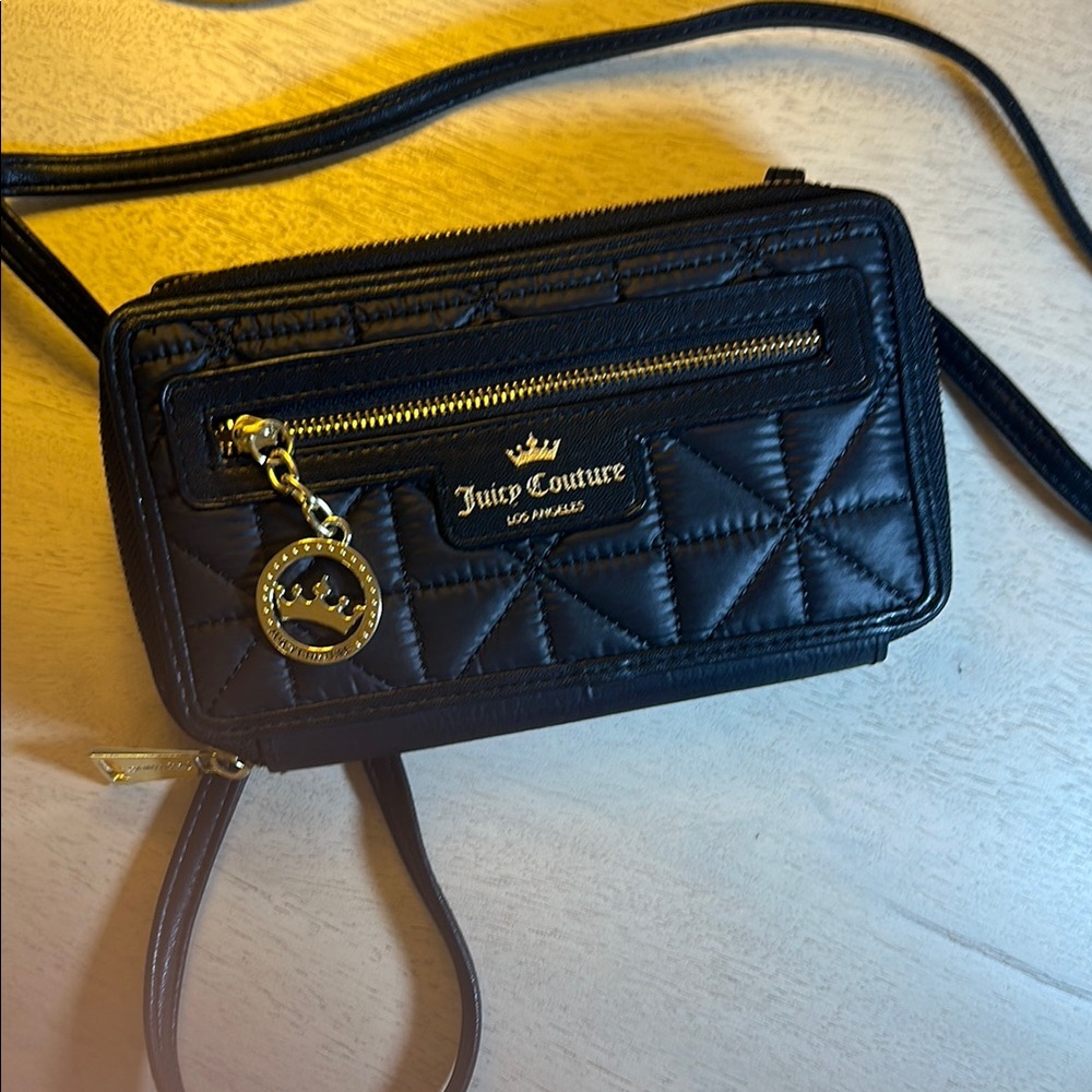 Juicy Couture Quilted Black Crossbody Bag with Gold Accents